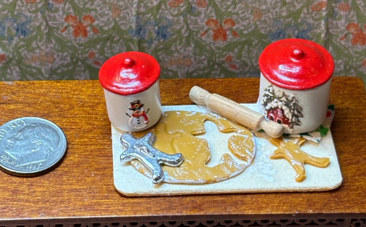 Dollhouse Miniature Making Christmas Cookies with Canisters Handcrafted