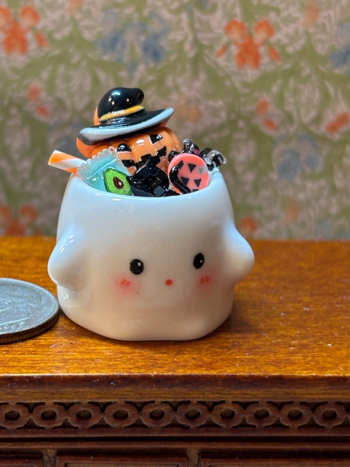 Dollhouse Miniature Ghost Mug with Candy #4 Handcrafted