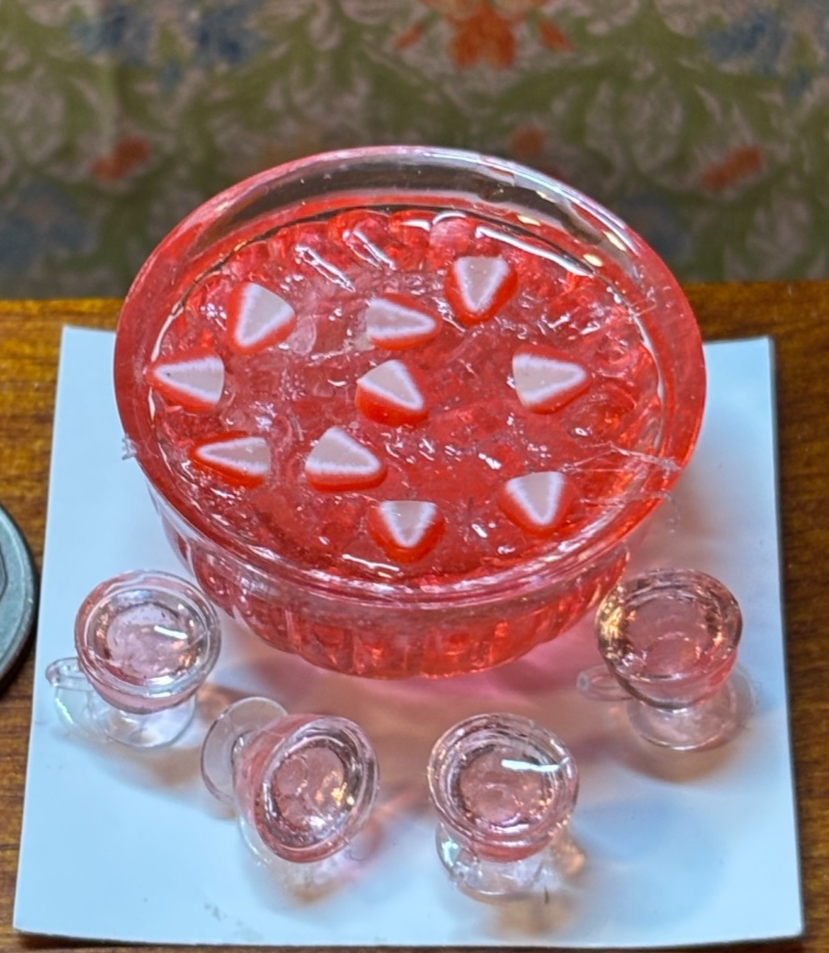 Dollhouse Miniature  Punch Set with Strawberries Handcrafted