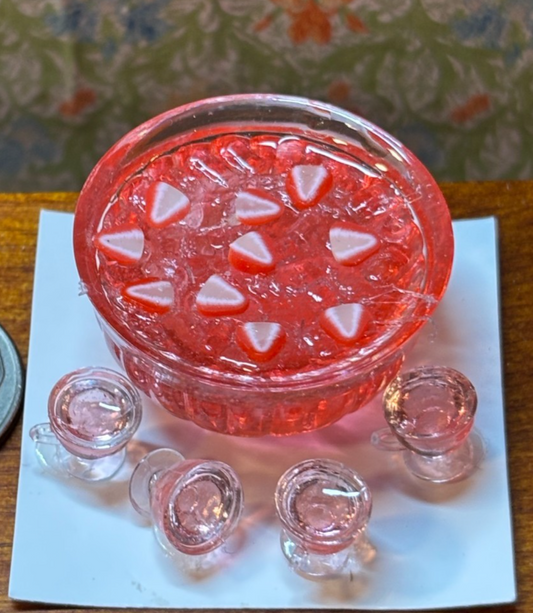 Dollhouse Miniature  Punch Set with Strawberries Handcrafted