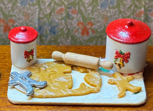 Dollhouse Miniature Christmas Making Cookies with Bell Canisters Handcrafted