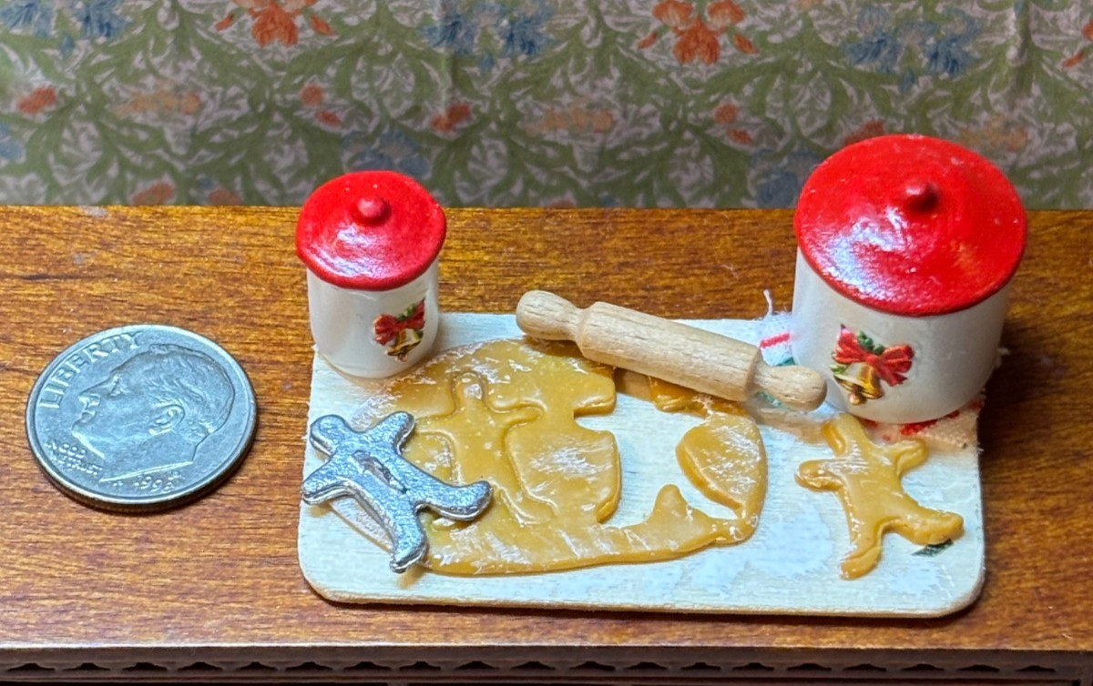 Dollhouse Miniature Christmas Making Cookies with Bell Canisters Handcrafted