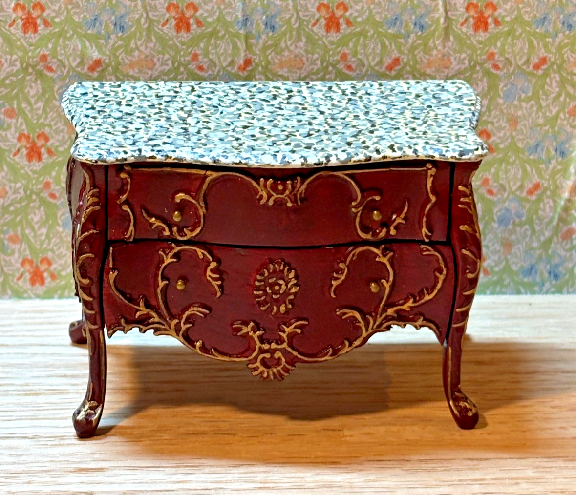 Dollhouse Miniature - Mahogany and Gold Console with Marble Like Top by Hansson