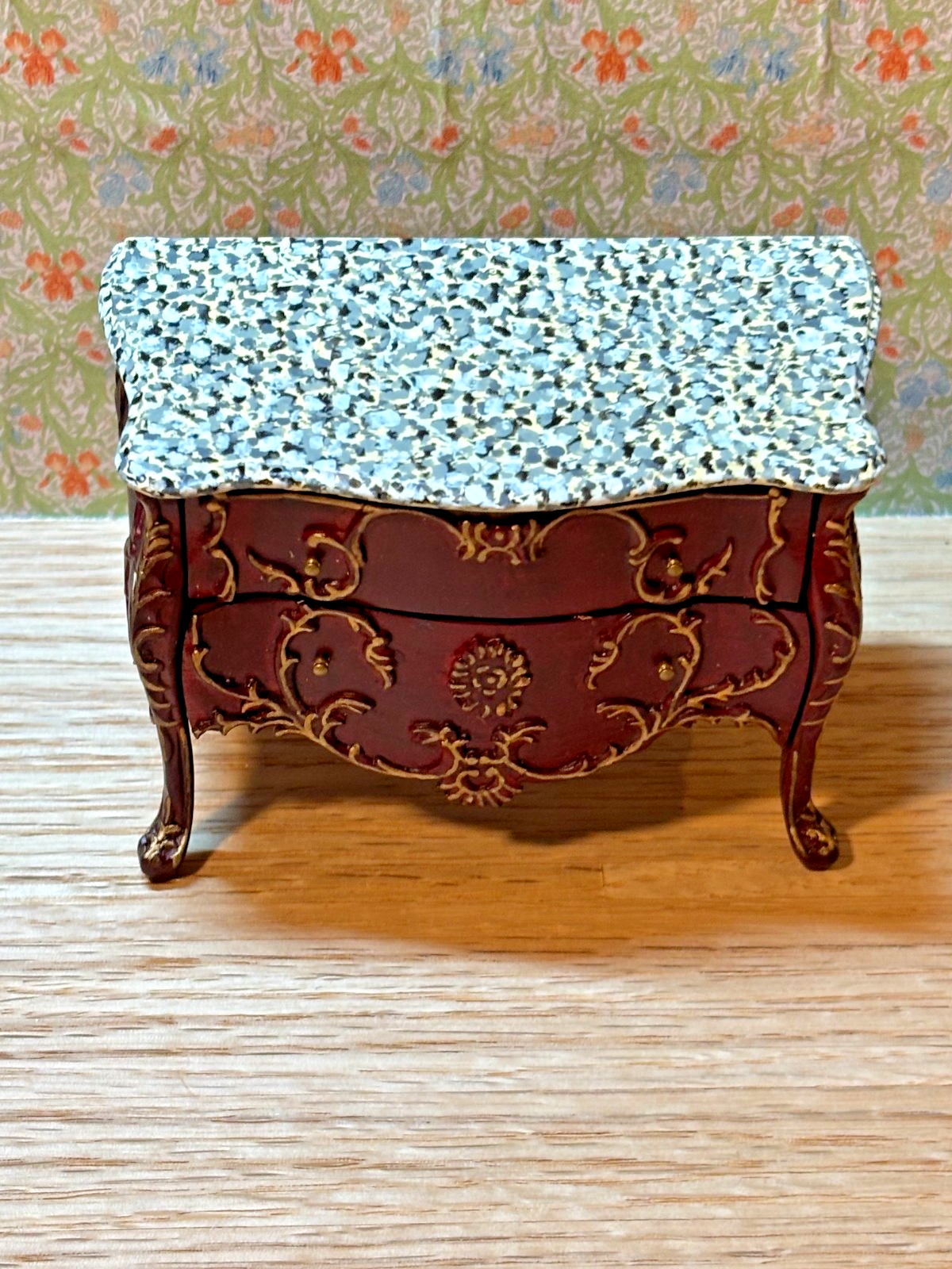 Dollhouse Miniature - Mahogany and Gold Console with Marble Like Top by Hansson