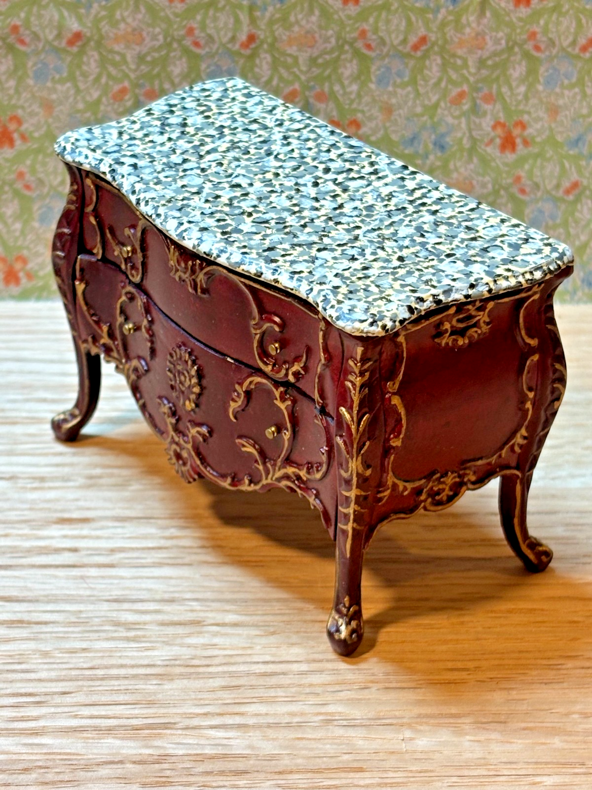 Dollhouse Miniature - Mahogany and Gold Console with Marble Like Top by Hansson