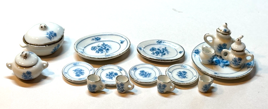 Dollhouse Miniature 20 Piece Blue Floral Tea Set