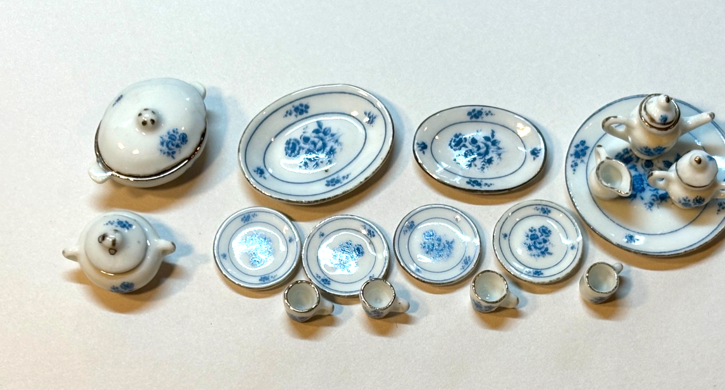 Dollhouse Miniature 20 Piece Blue Floral Tea Set