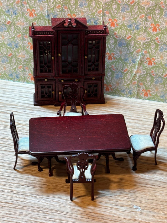 Dollhouse Miniature Mahogany 5-Piece Dining Set by Hansson 1/24 Scale