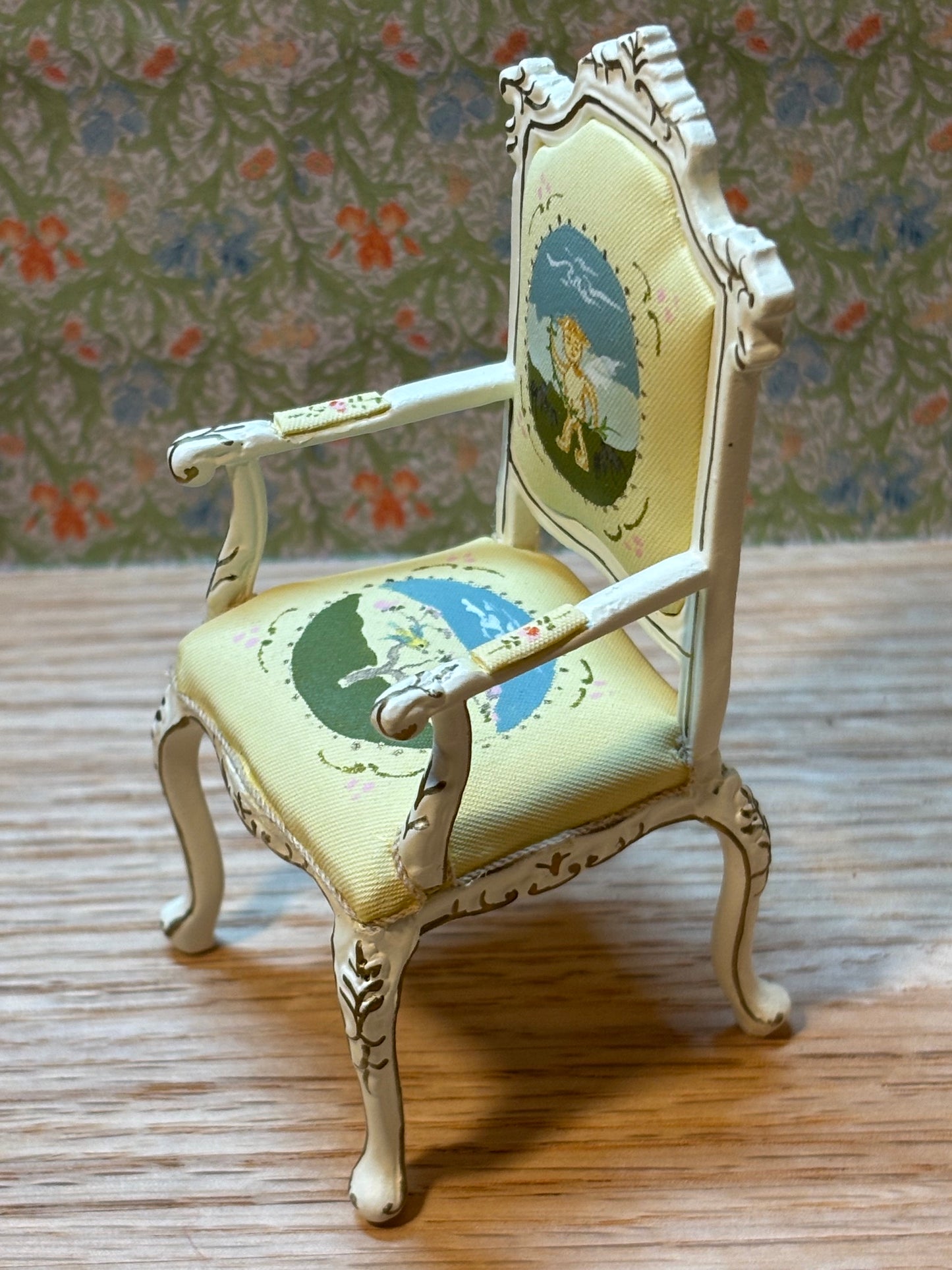 Dollhouse Miniature White Arm Chair with Cupid Design by Hansson