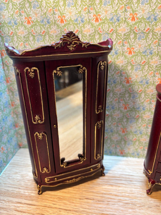 Dollhouse Miniature 5 Piece Mahogany and Gold  Bedroom Furniture Set by Hansson