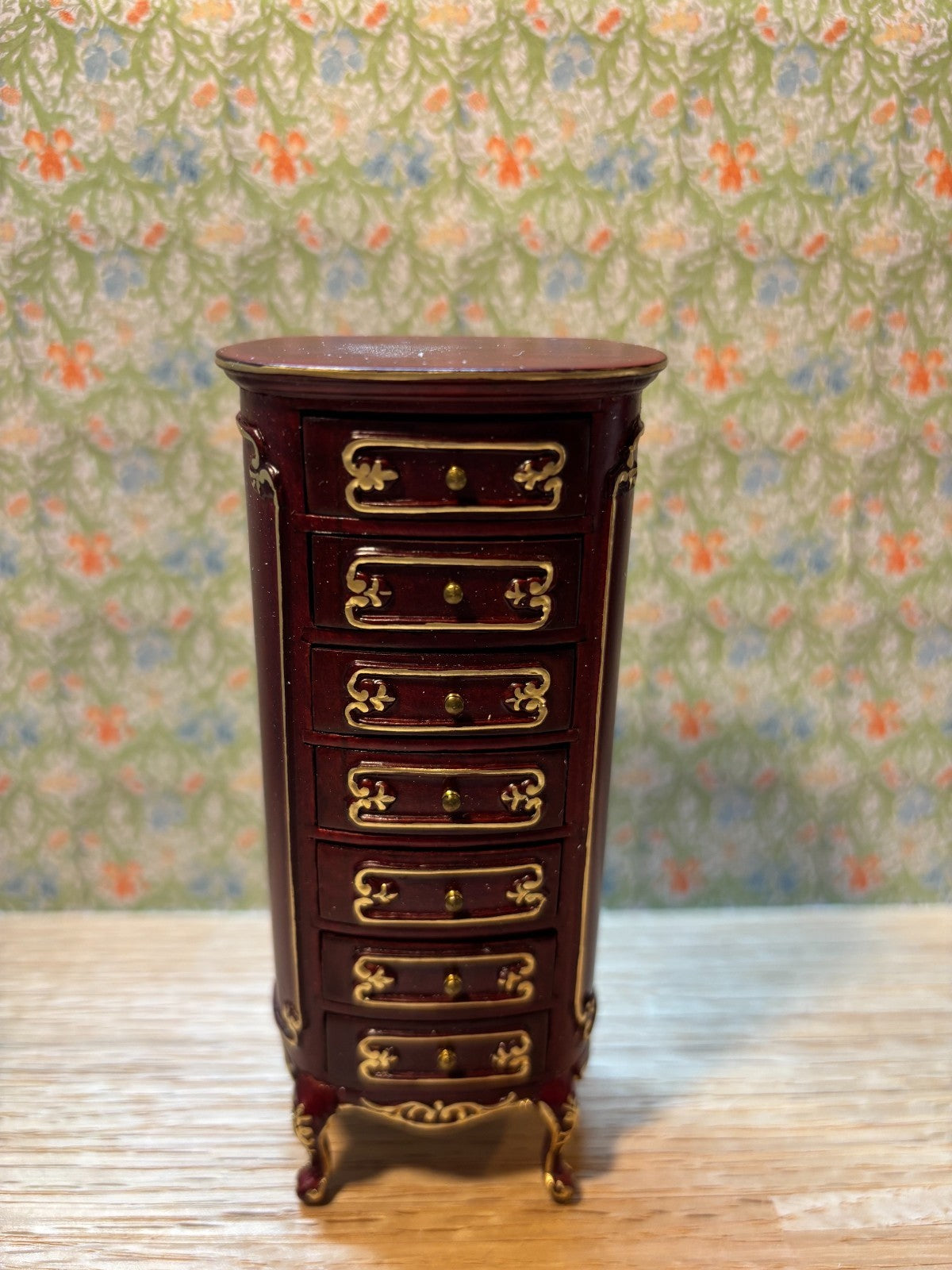Dollhouse Miniature 5 Piece Mahogany and Gold  Bedroom Furniture Set by Hansson