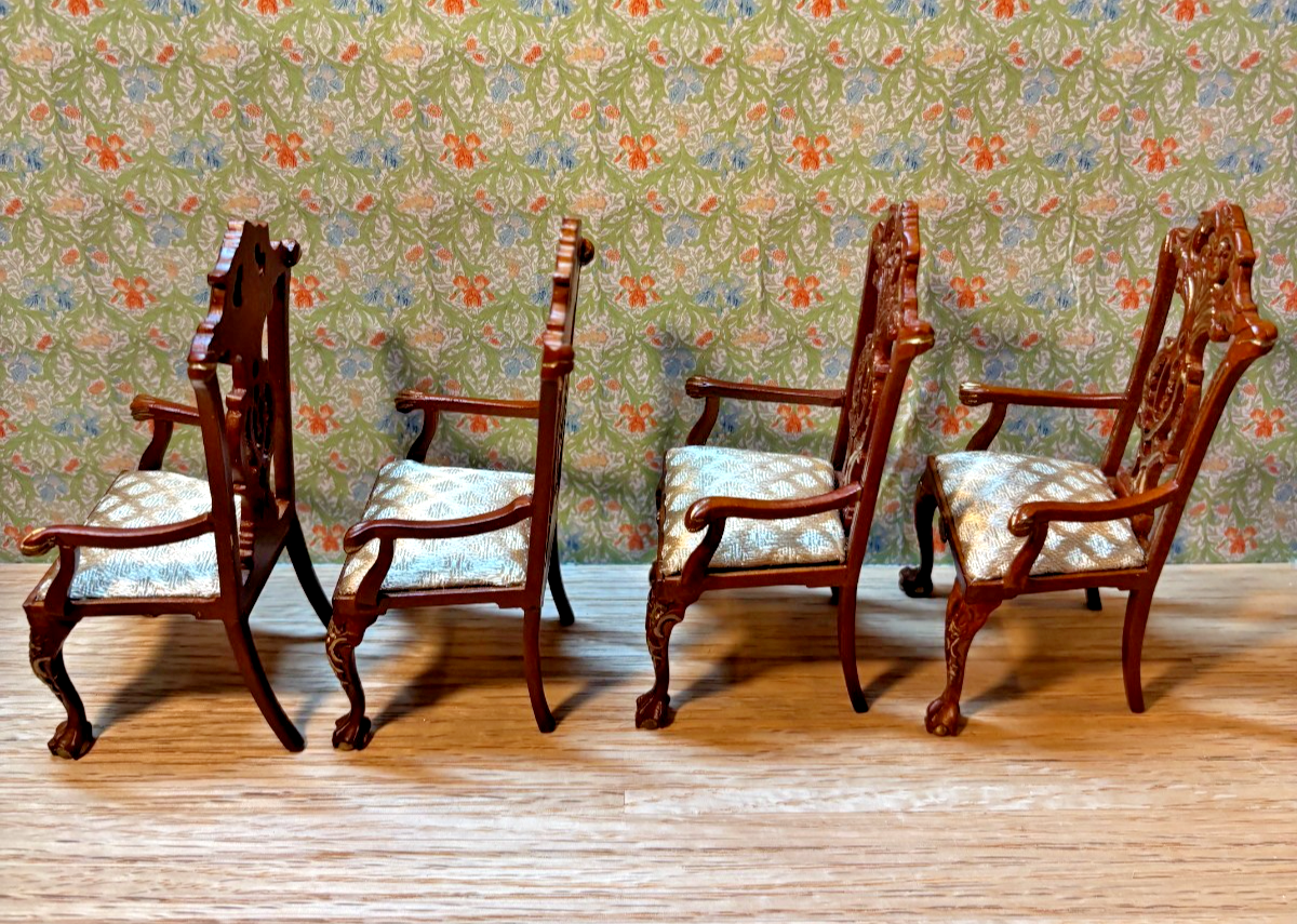 Dollhouse Miniature 5 Piece Walnut and Gold Dining Set Set by Hansson