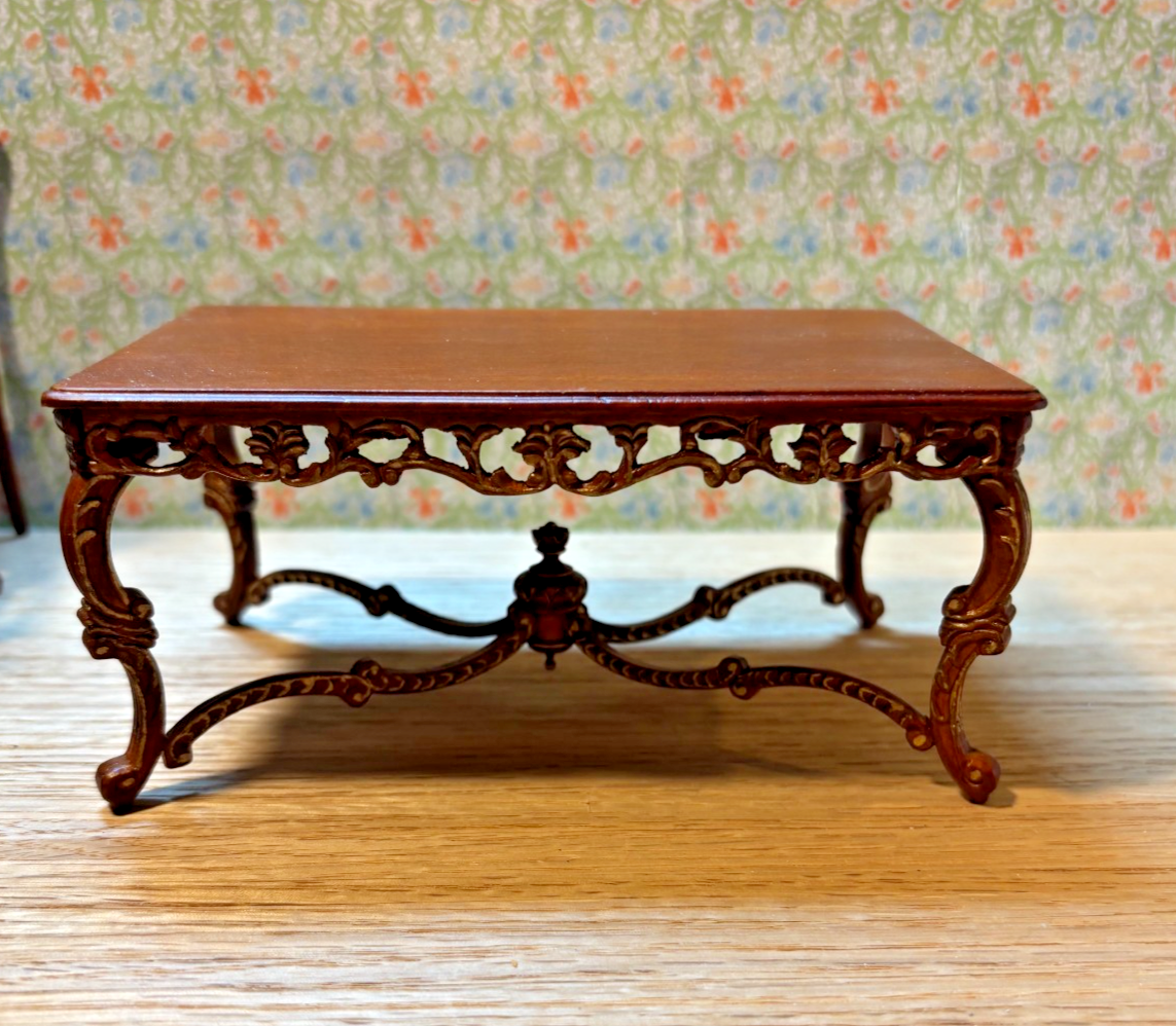 Dollhouse Miniature 5 Piece Walnut and Gold Dining Set Set by Hansson