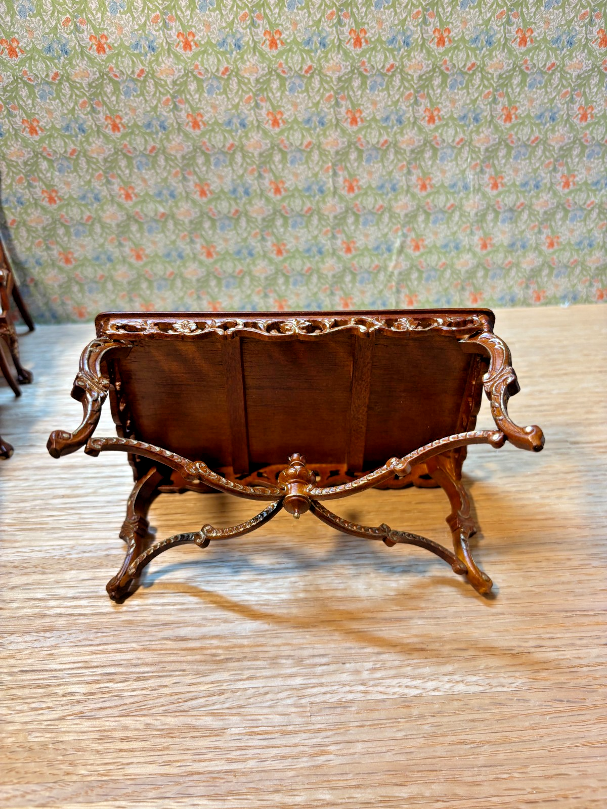 Dollhouse Miniature 5 Piece Walnut and Gold Dining Set Set by Hansson