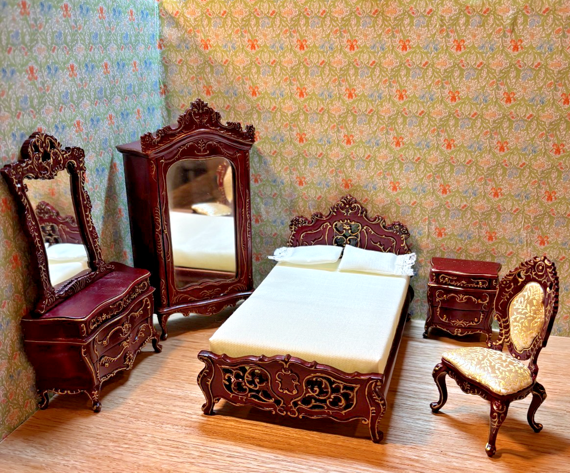 Dollhouse Miniature 6 Piece Mahogany Bedroom Set Set by Hansson