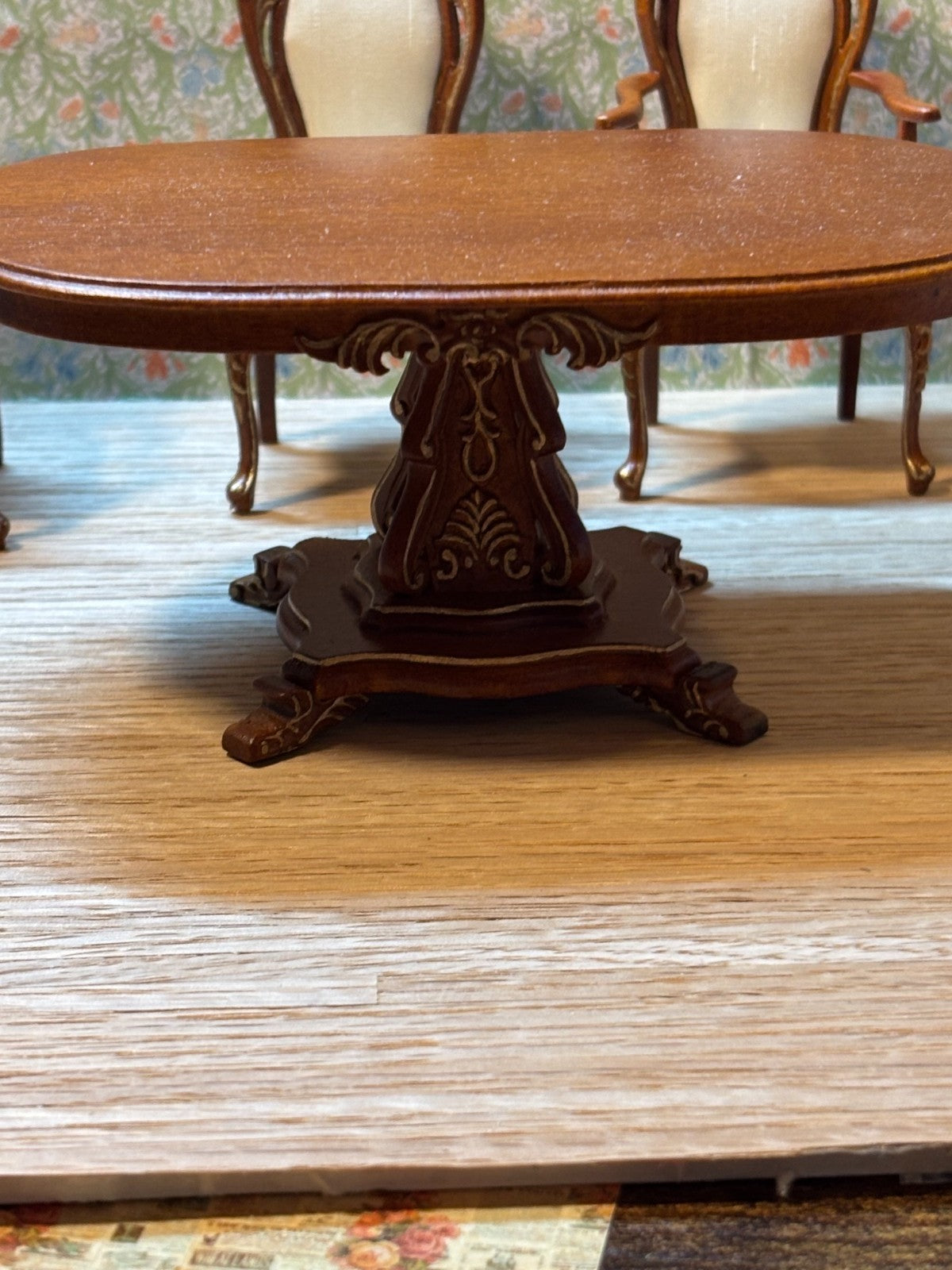 Dollhouse Miniature 6-Piece Walnut Dining Set with Hutch by Hansson