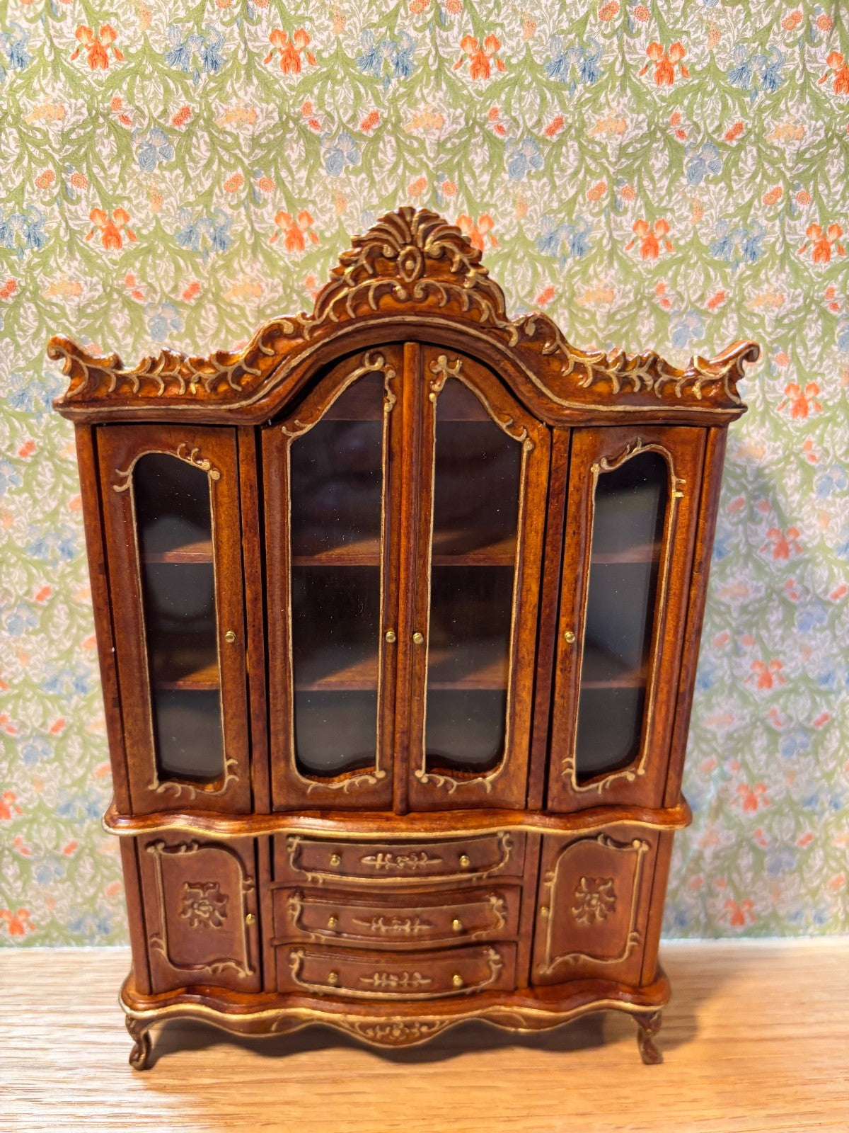 Dollhouse Miniature 6-Piece Walnut Dining Set with Hutch by Hansson