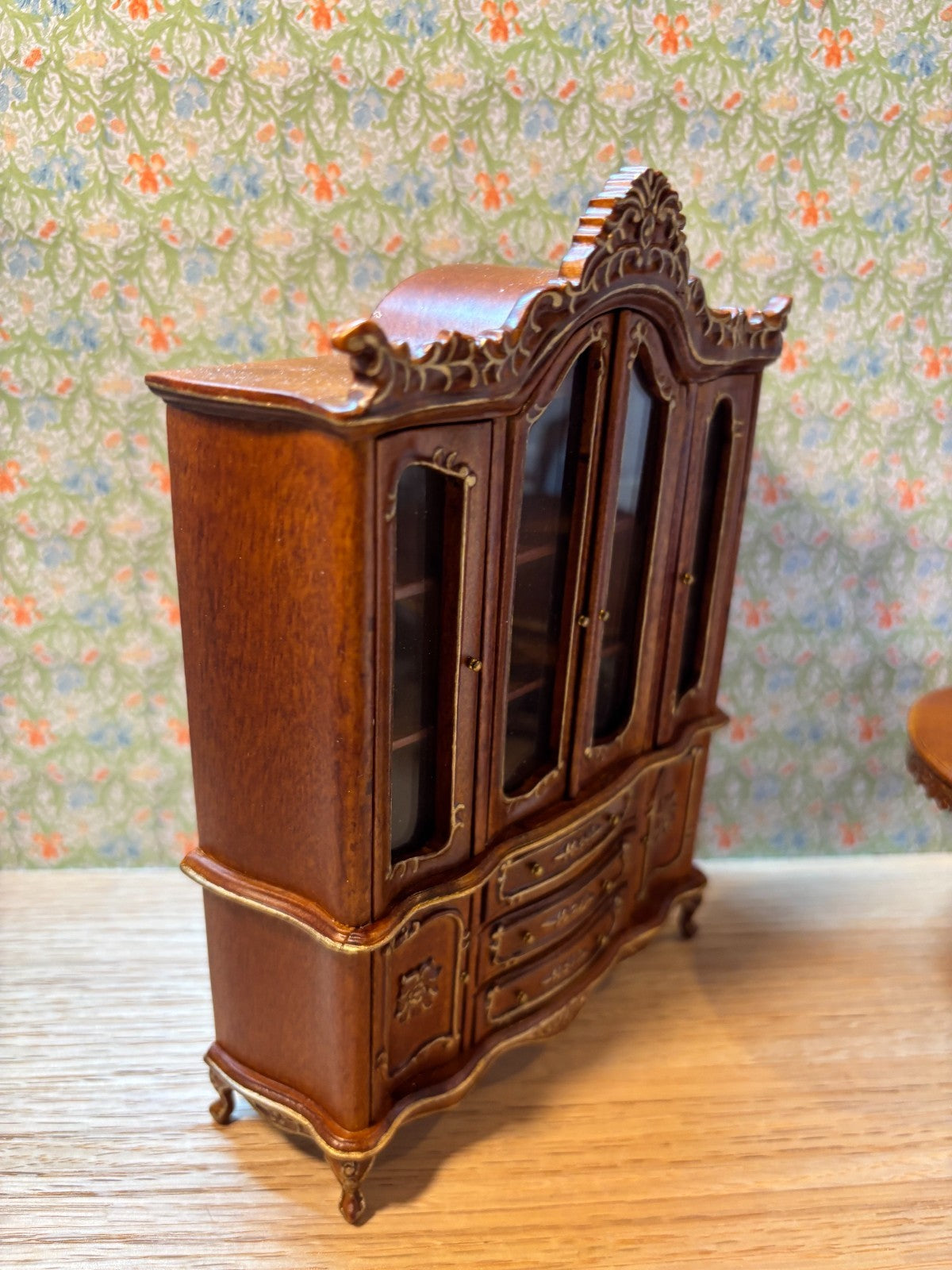 Dollhouse Miniature 6-Piece Walnut Dining Set with Hutch by Hansson