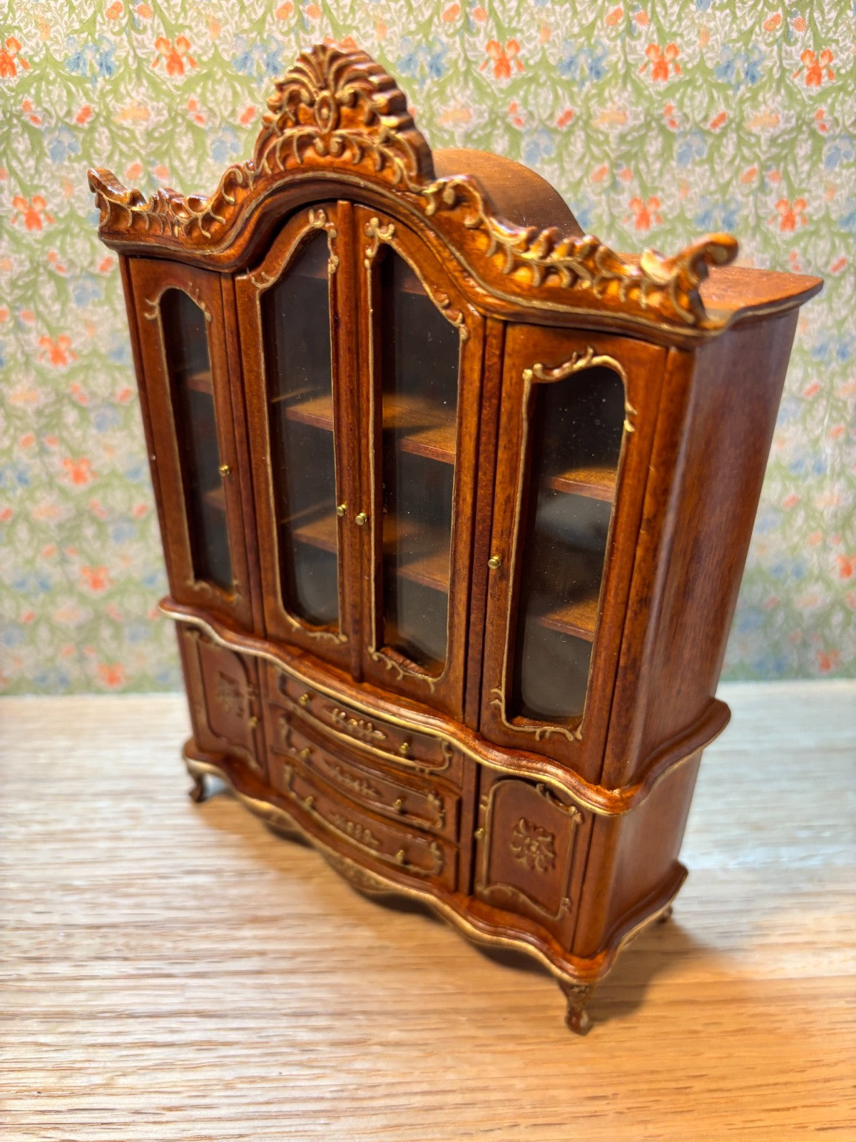 Dollhouse Miniature 6-Piece Walnut Dining Set with Hutch by Hansson
