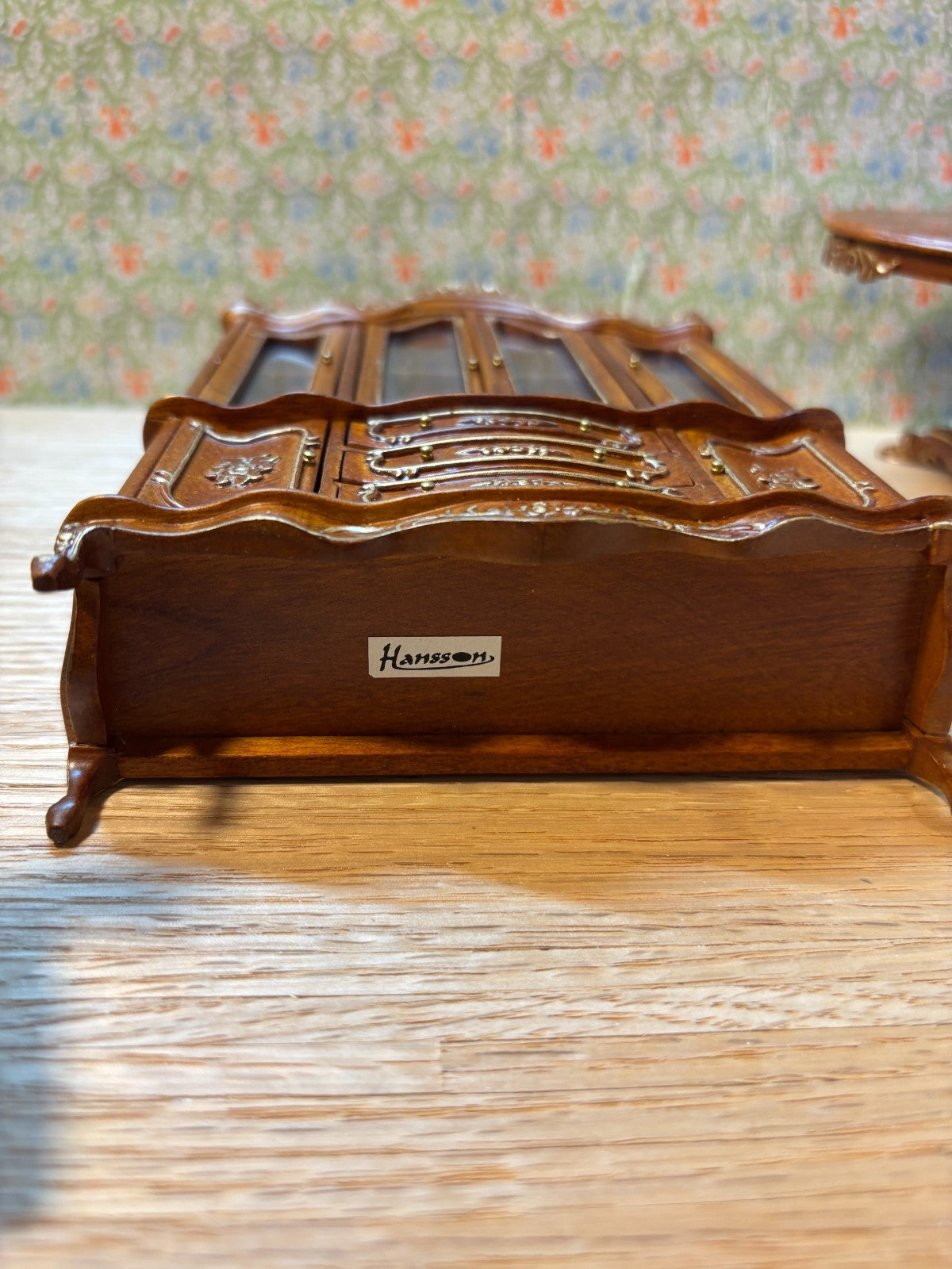 Dollhouse Miniature 6-Piece Walnut Dining Set with Hutch by Hansson