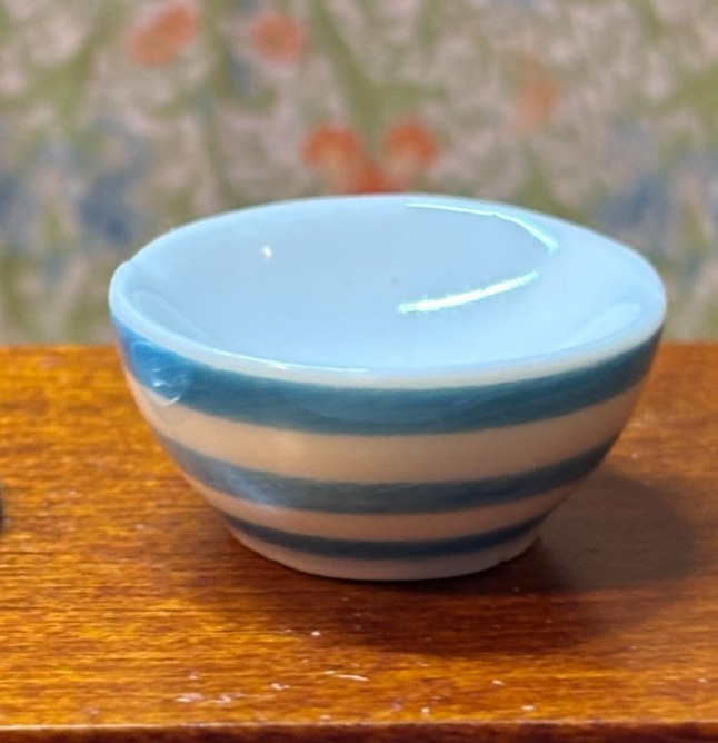 Dollhouse Miniature Blue Striped Ceramic Bowl