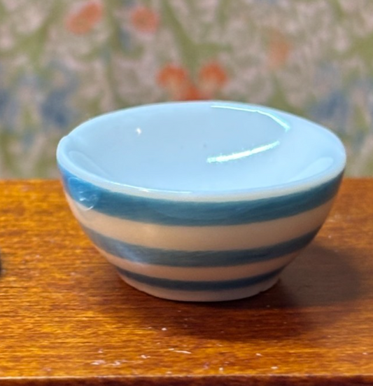 Dollhouse Miniature Blue Striped Ceramic Bowl