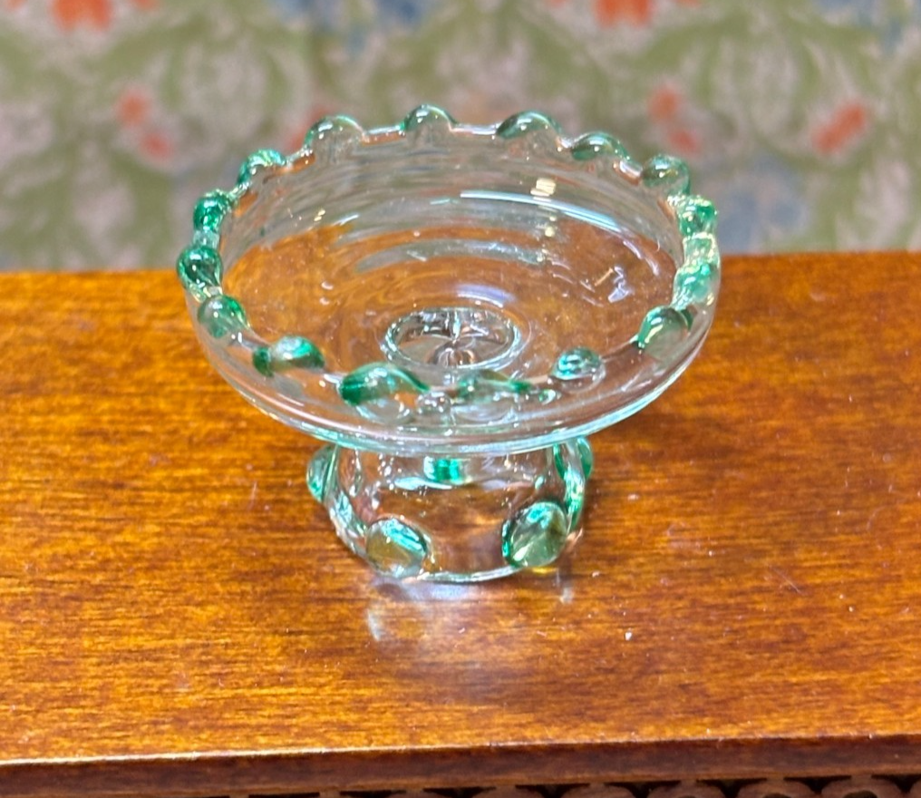 Dollhouse Miniature Green Glass Cake Plate
