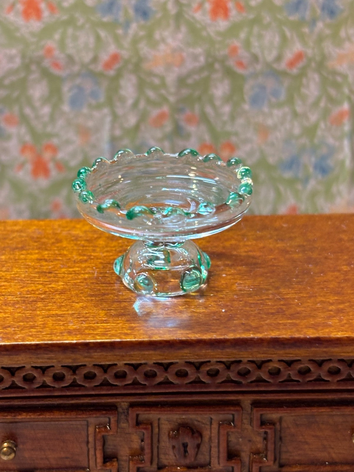 Dollhouse Miniature Green Glass Cake Plate
