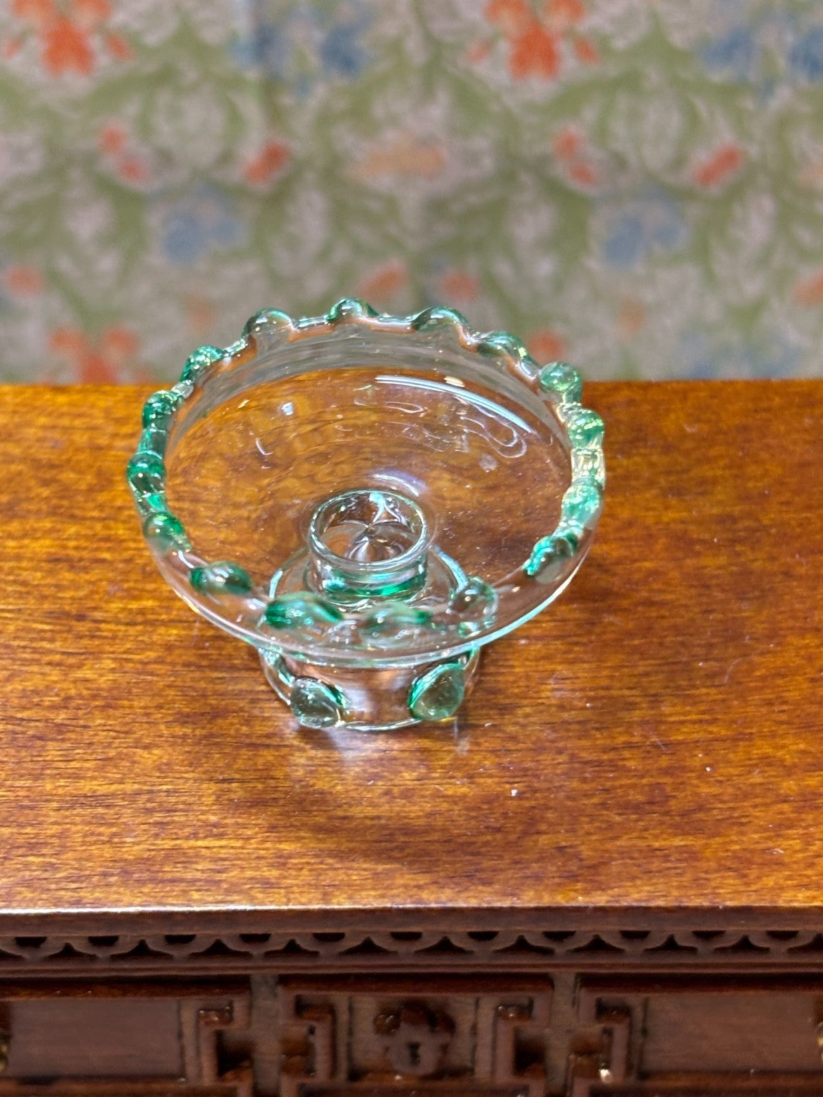 Dollhouse Miniature Green Glass Cake Plate