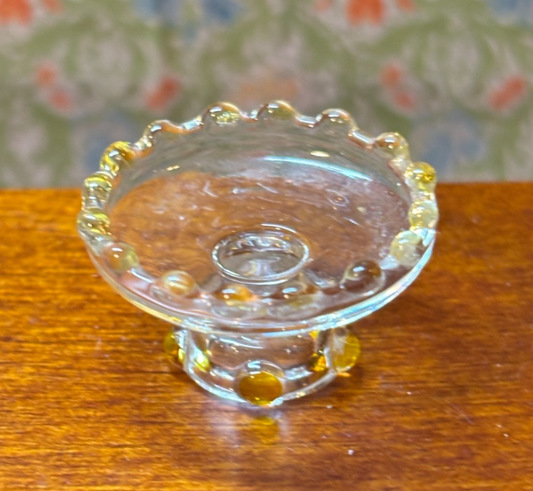 Dollhouse Miniature Yellow Glass Cake Plate