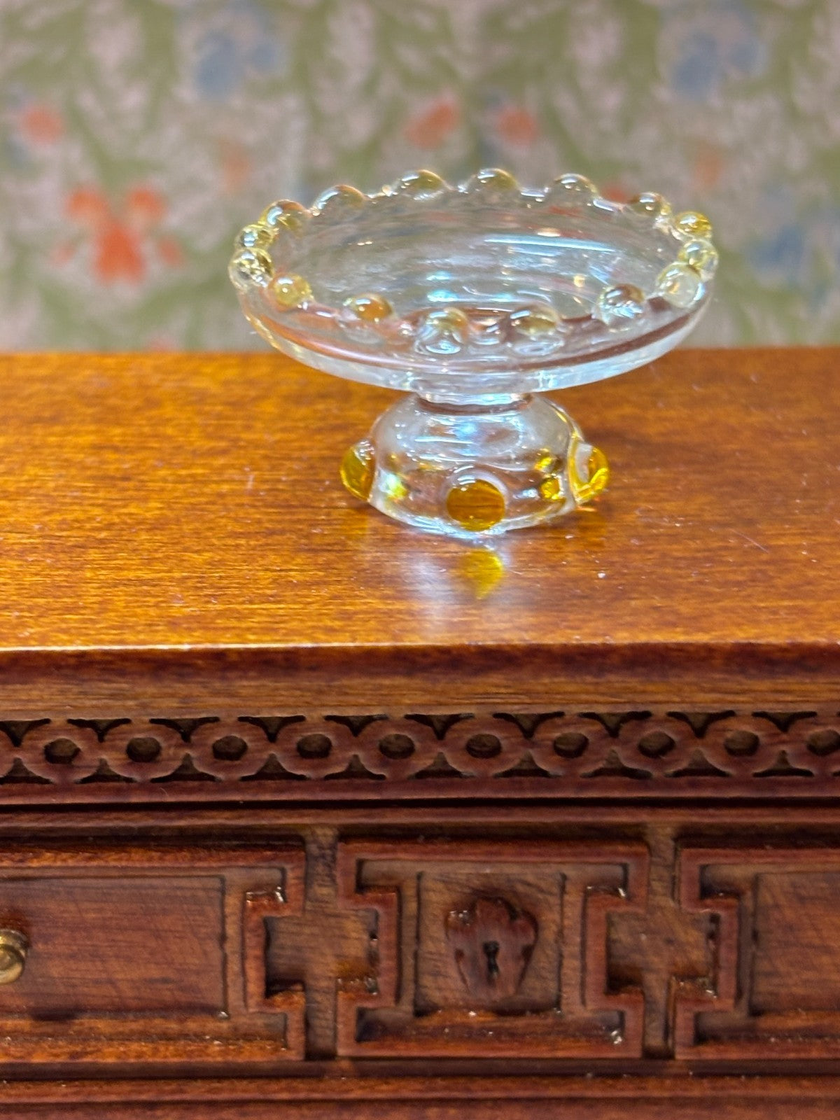 Dollhouse Miniature Yellow Glass Cake Plate