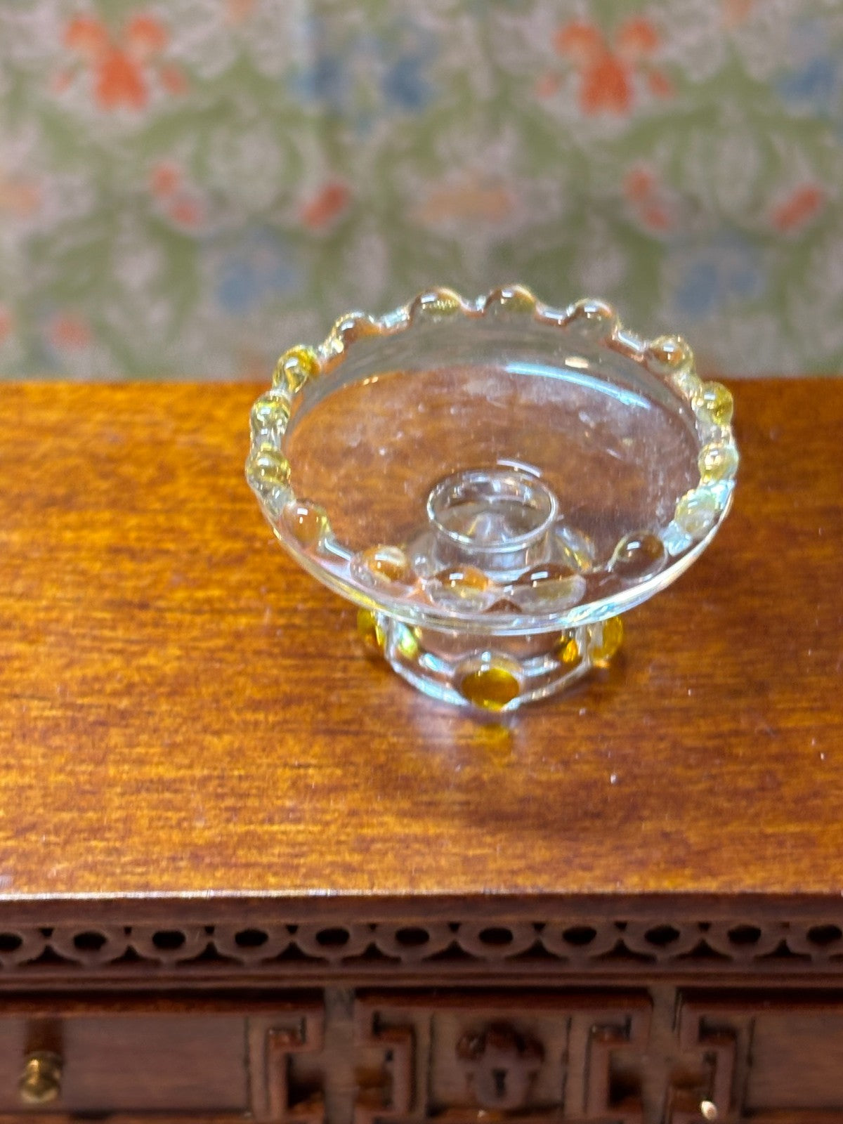 Dollhouse Miniature Yellow Glass Cake Plate