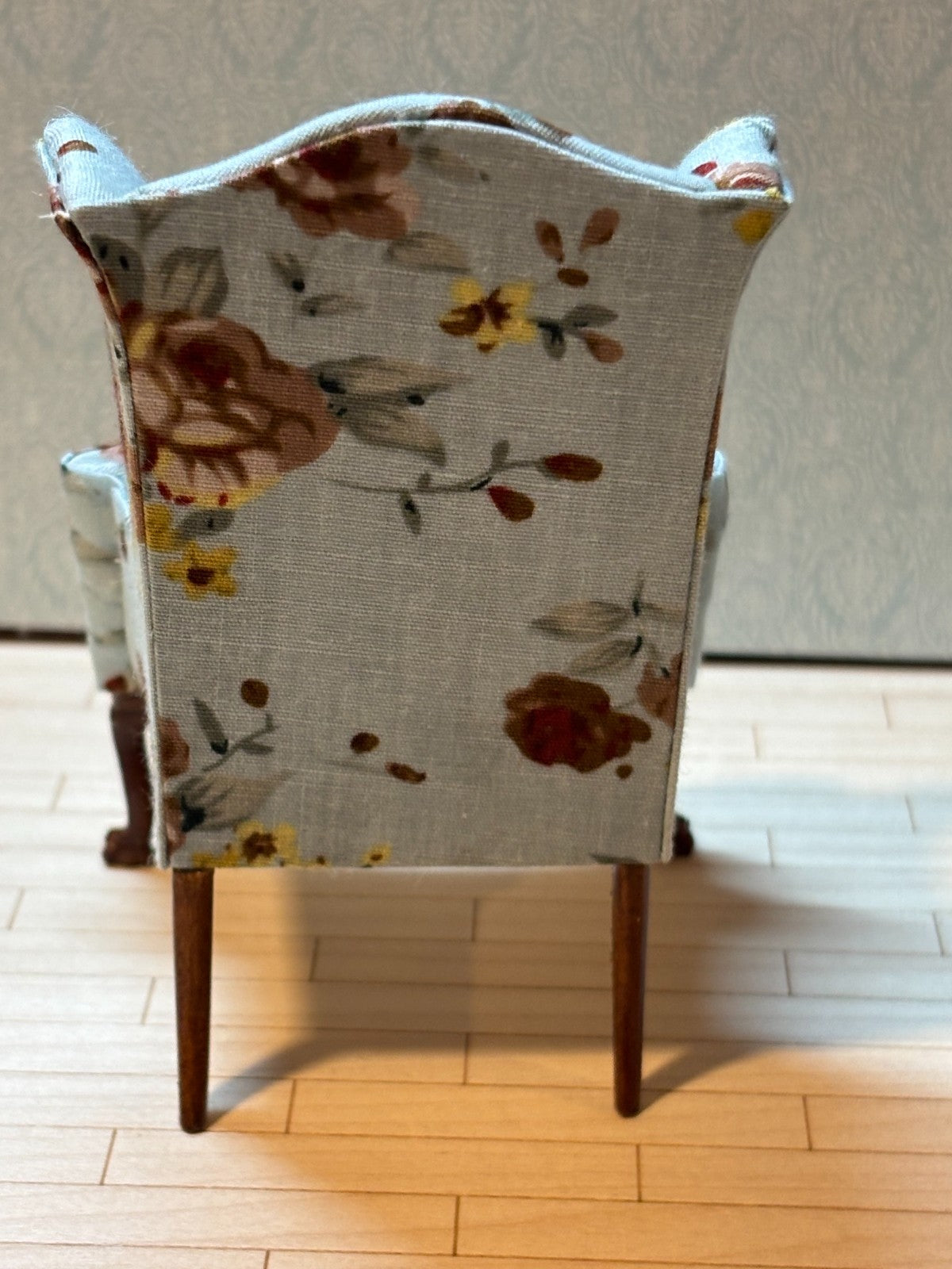 Dollhouse Miniature Blue Floral Wingback Chair by Hansson