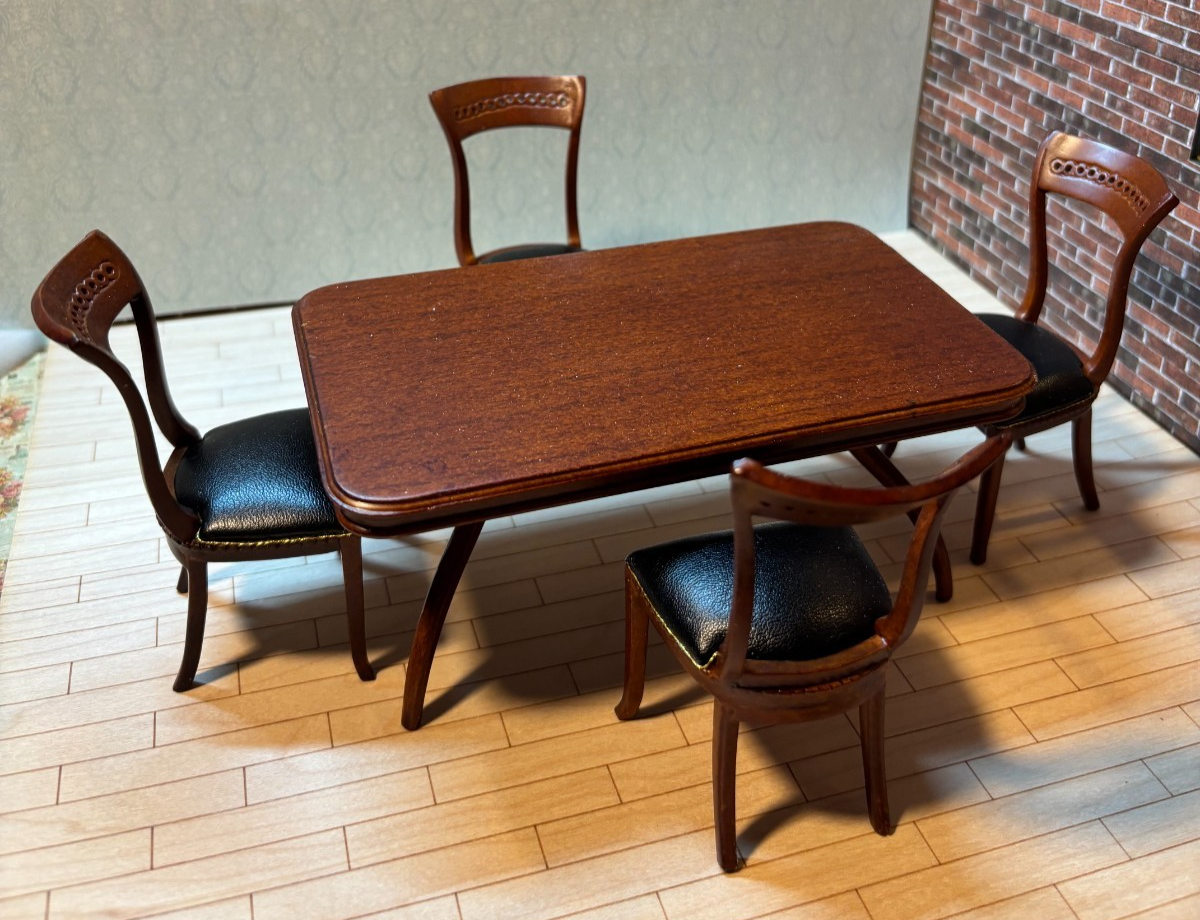 Dollhouse Miniature Contemporary Walnut Dining Set of 5 by Hansson