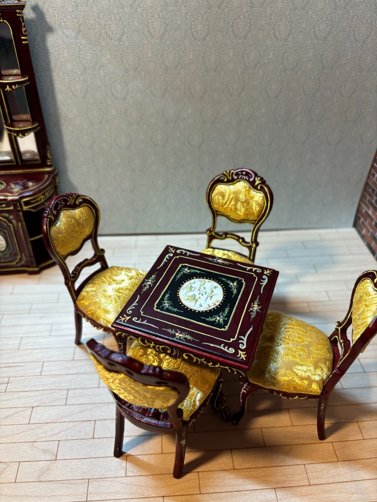 Dollhouse Miniature 7-Piece Mahogany and Gold Dining Set by Hansson