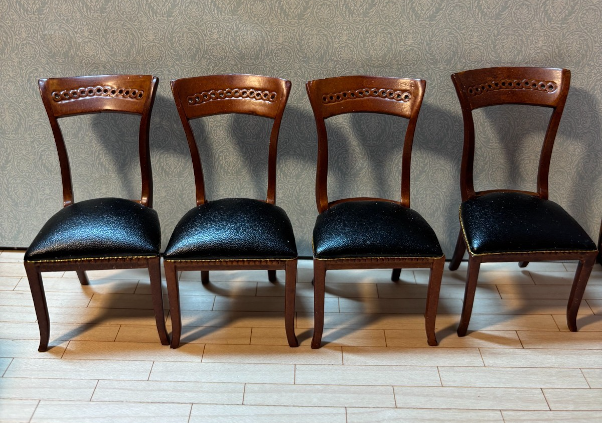 Dollhouse Miniature Contemporary Walnut Dining Set of 5 by Hansson