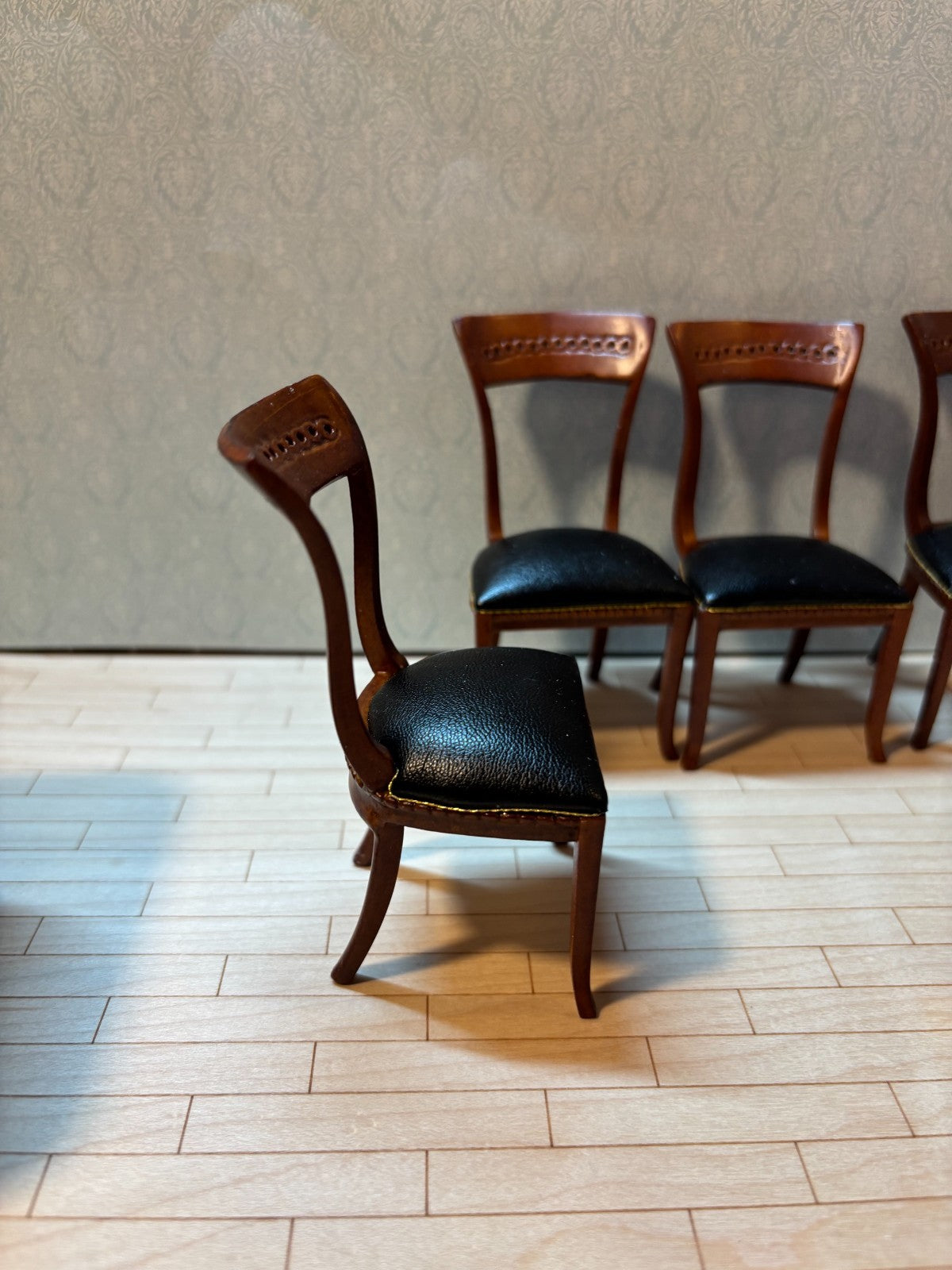 Dollhouse Miniature Contemporary Walnut Dining Set of 5 by Hansson
