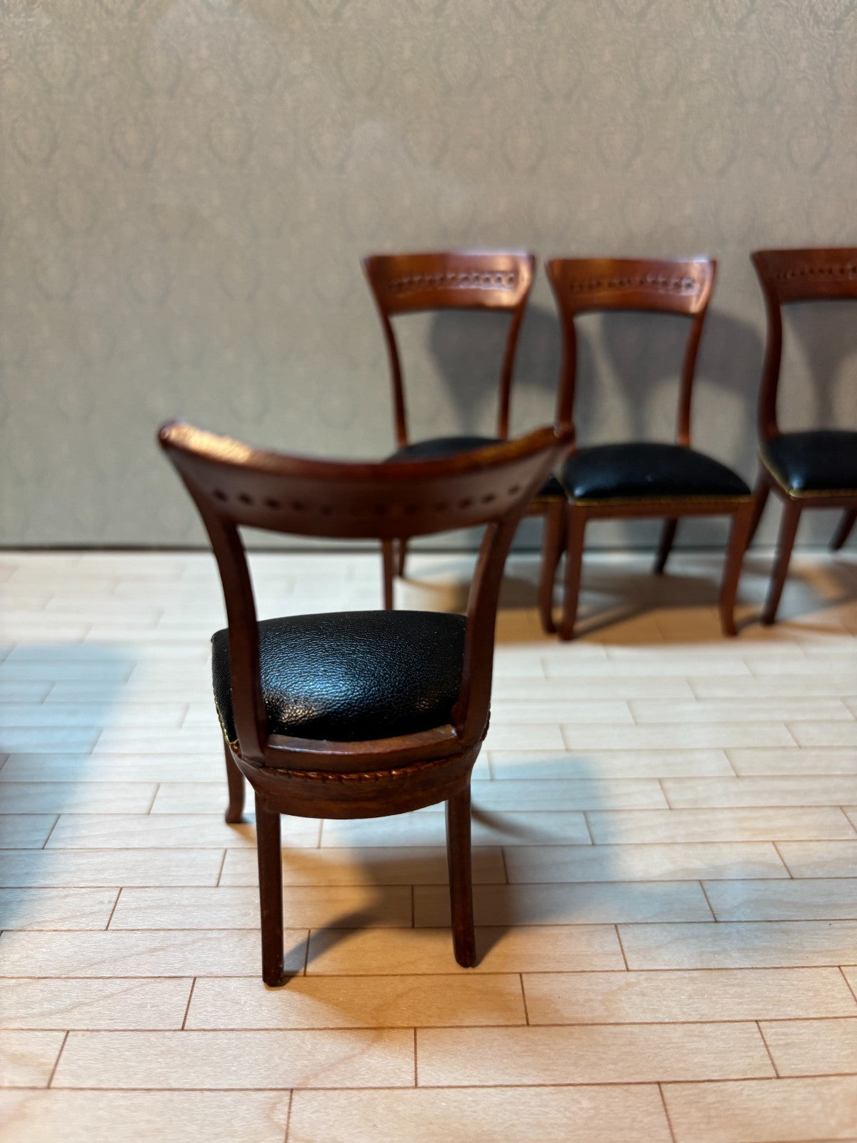 Dollhouse Miniature Contemporary Walnut Dining Set of 5 by Hansson