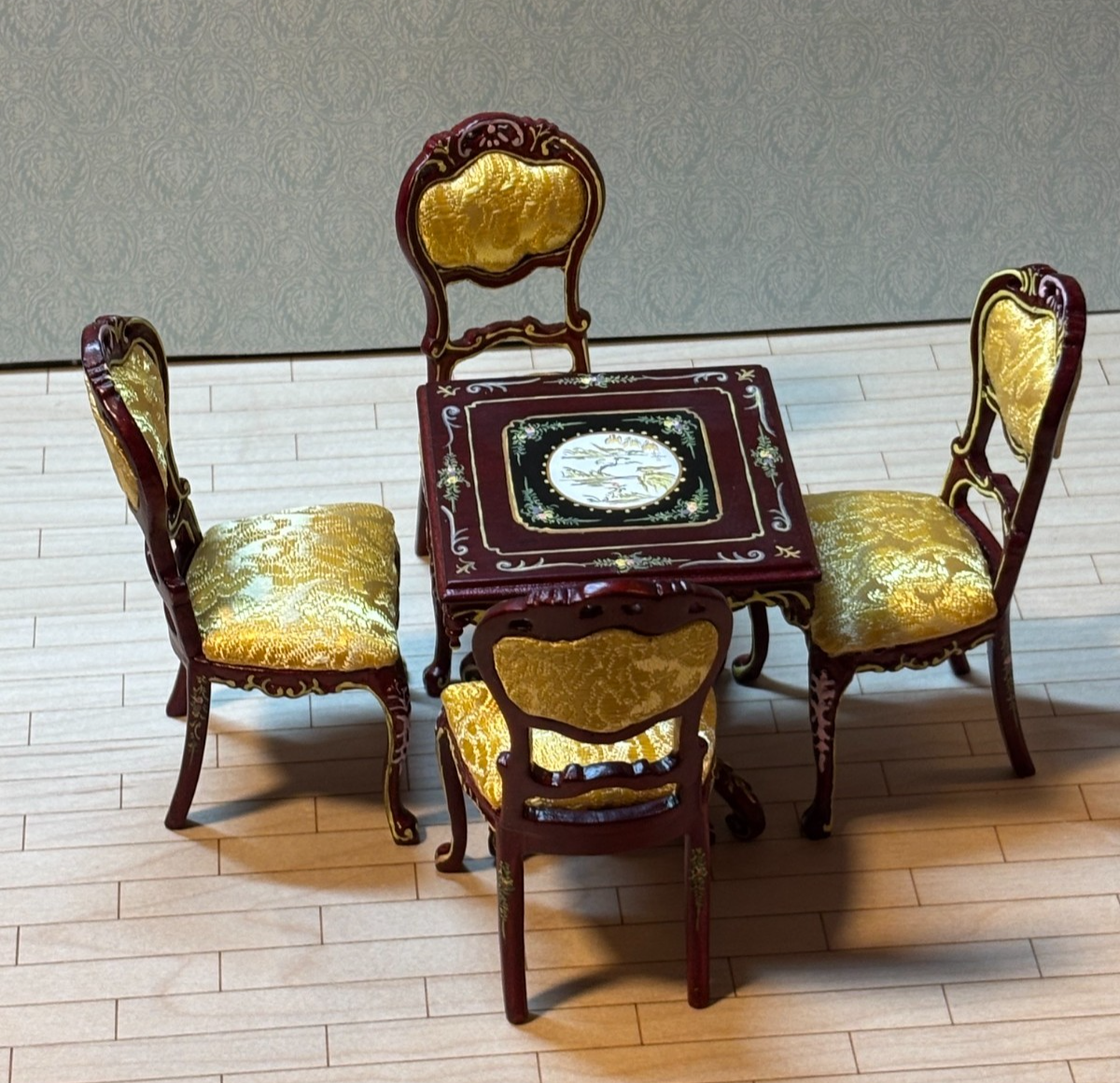 Dollhouse Miniature 5-Piece Mahogany and Gold Dining Set by Hansson
