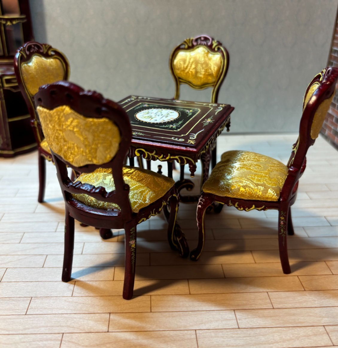 Dollhouse Miniature 5-Piece Mahogany and Gold Dining Set by Hansson