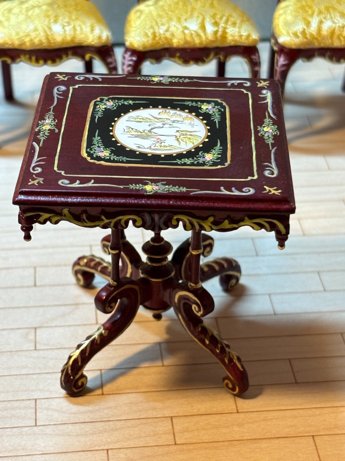 Dollhouse Miniature 5-Piece Mahogany and Gold Dining Set by Hansson