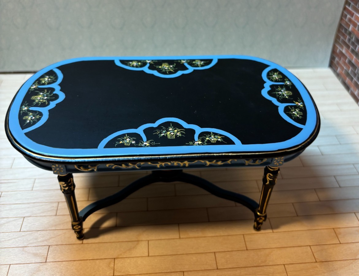 Dollhouse Miniature 7-Piece Black, Blue, and Gold Dining Set by Hansson