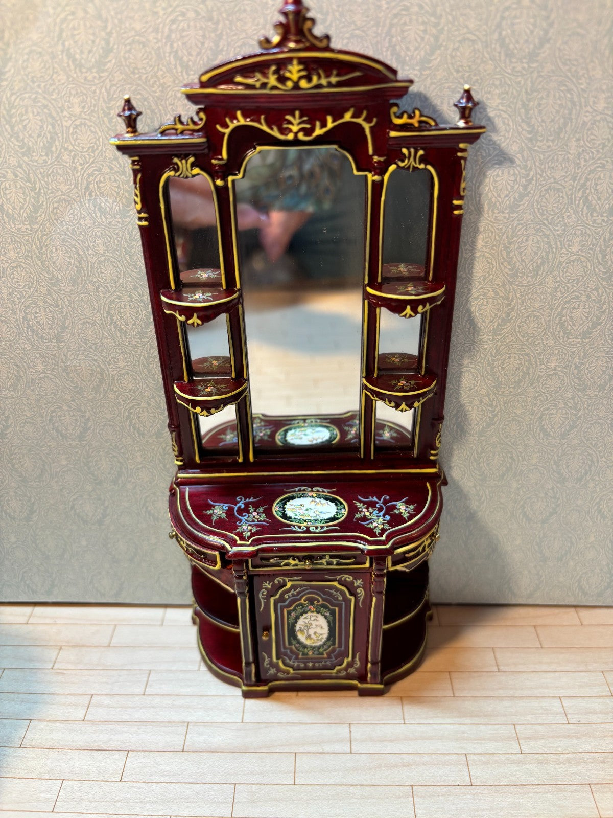 Dollhouse Miniature 7-Piece Mahogany and Gold Dining Set by Hansson
