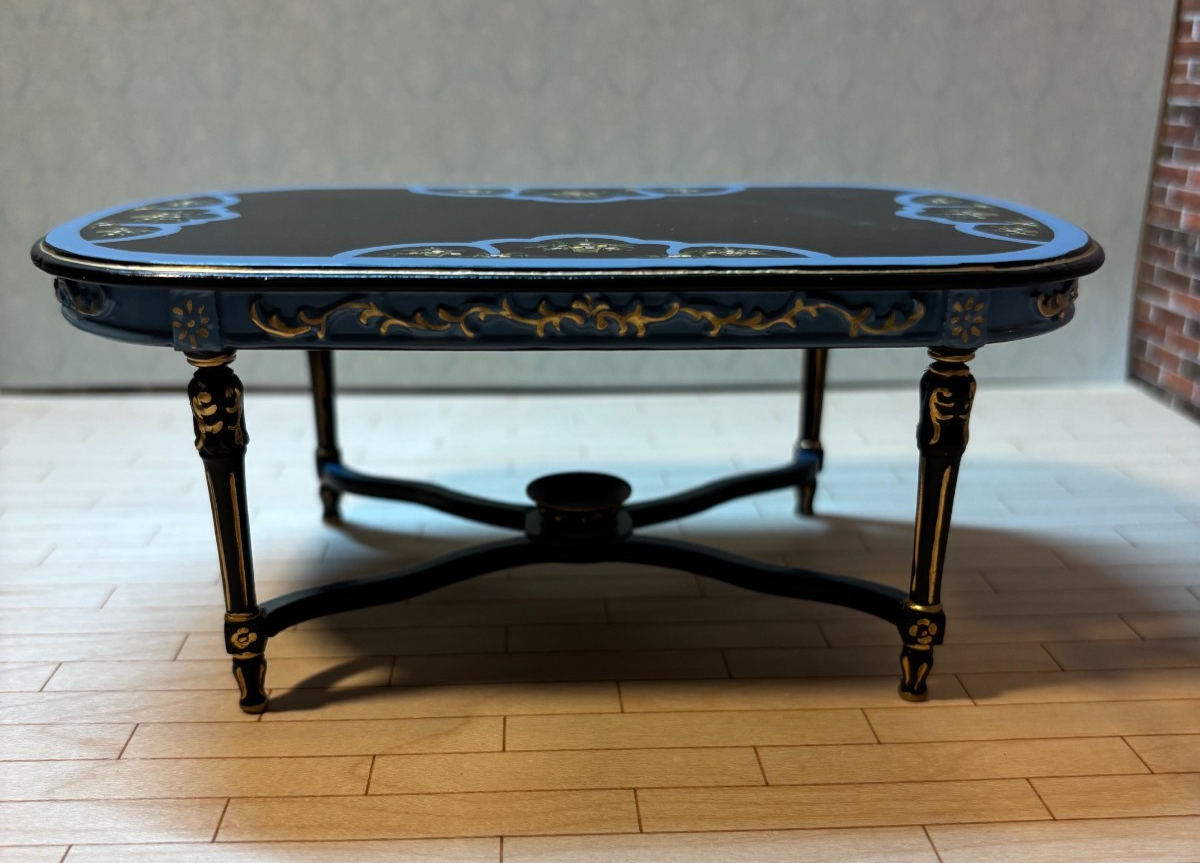 Dollhouse Miniature 7-Piece Black, Blue, and Gold Dining Set by Hansson