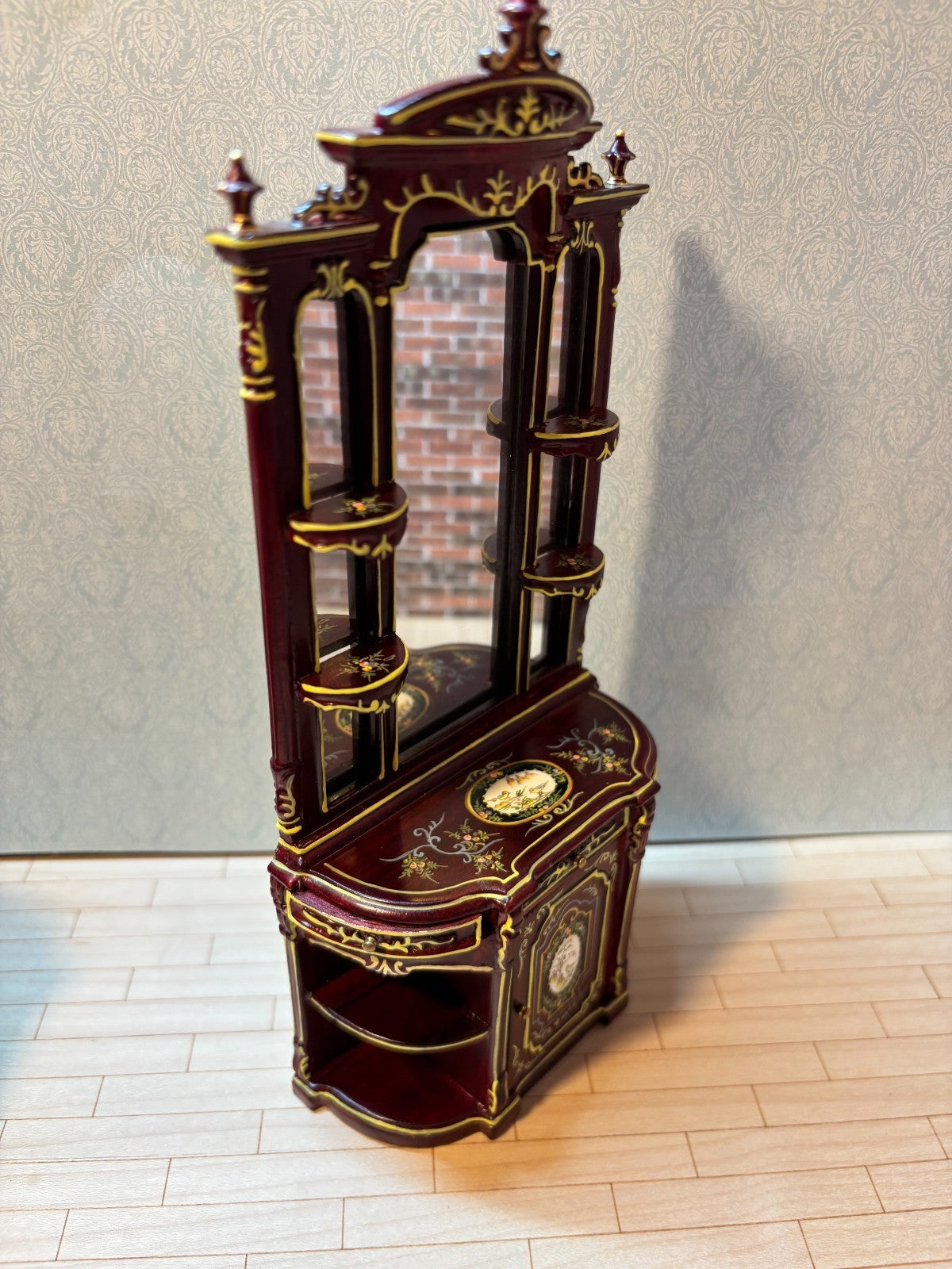 Dollhouse Miniature 7-Piece Mahogany and Gold Dining Set by Hansson