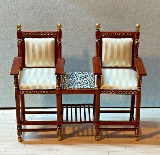 Dollhouse Miniature Walnut and Gold Double Chair by Hansson