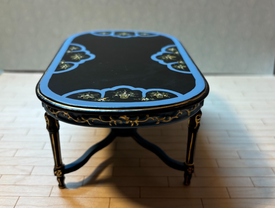 Dollhouse Miniature 7-Piece Black, Blue, and Gold Dining Set by Hansson