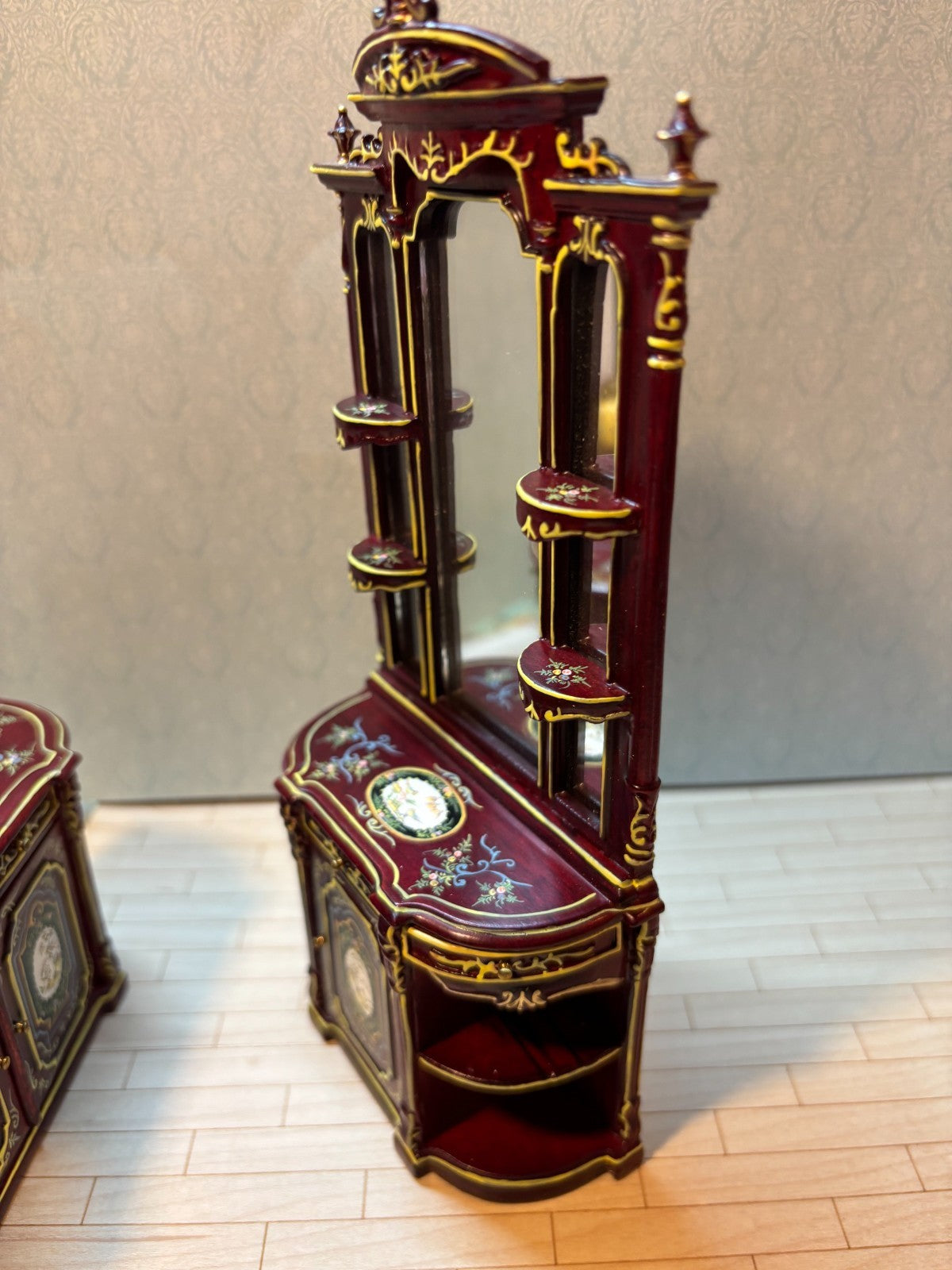 Dollhouse Miniature 7-Piece Mahogany and Gold Dining Set by Hansson
