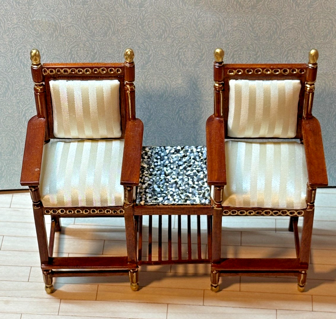 Dollhouse Miniature Walnut and Gold Double Chair by Hansson