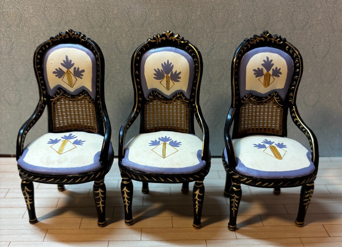 Dollhouse Miniature 7-Piece Black, Blue, and Gold Dining Set by Hansson
